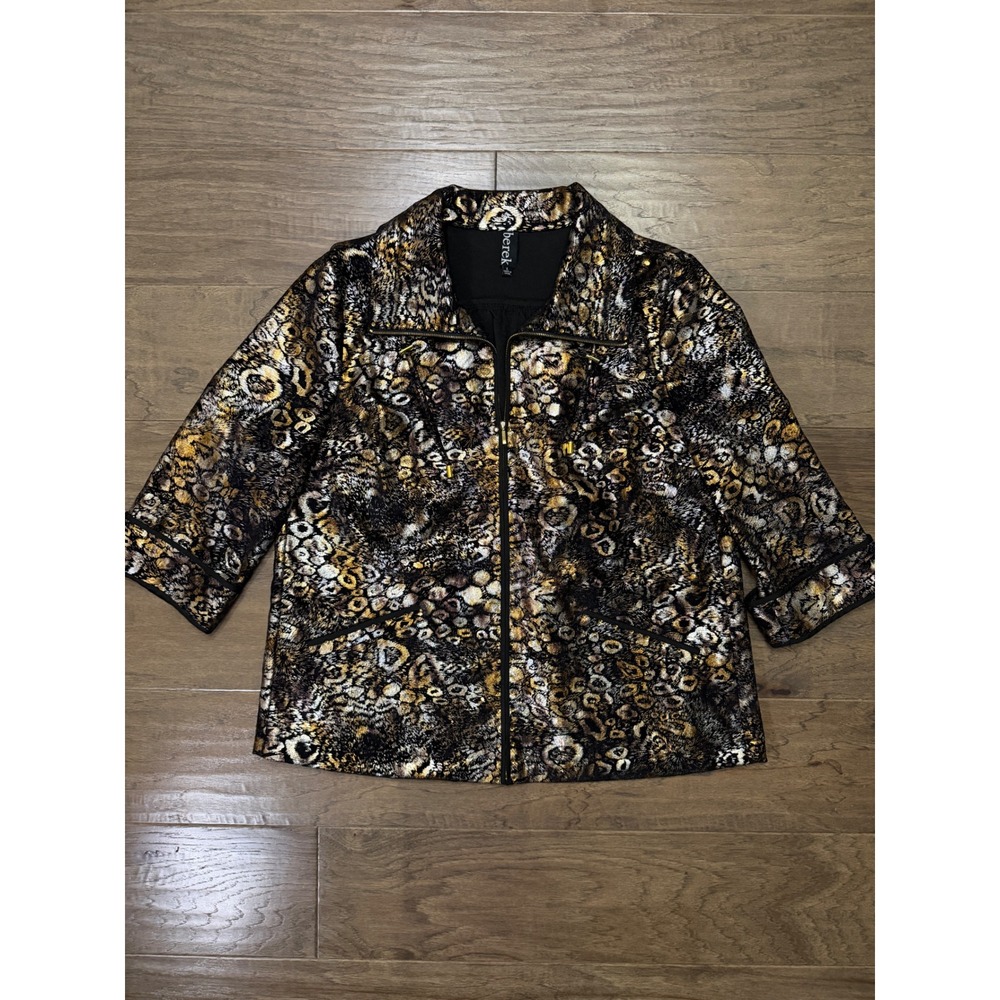 Berek Womens Metallic Animal Print Zip Up Arsty Jacket Gold Silver Size L